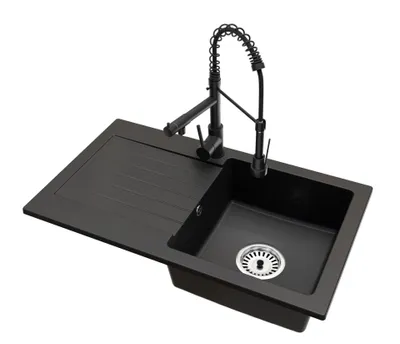Produktbild von Küchenspüle Einbecken Leon Siphon Chrom Armatur Duo Schwarz