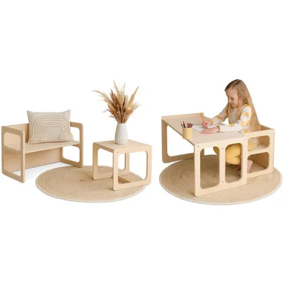 Produktbild von Zonovi Montessori Kindermöbel-Set – Kindertisch – Kinderschreibtisch – Kleinkindertisch – Spieltisch mit Hochstuhl – Aktivitätstisch – Zeichentisch –