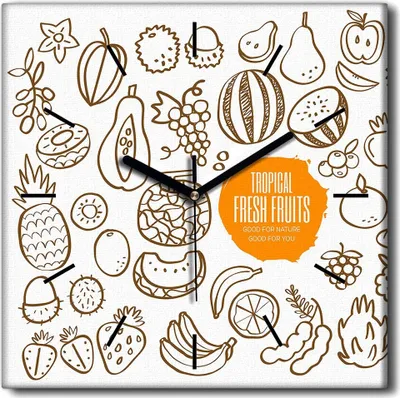 Produktbild von Coloray Uhr auf Leinwand 30x30 cm Wand Uhr Dekoration Wohnzimmer Segeltuch schwarze Hände -Küche Tropics Früchte