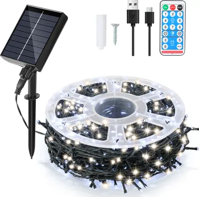 Produktbild von Peviasot 50 m LED Solar Lichterkette 500 LEDs Innen Außen Beleuchtung mit 8 Modi für Outdoor Garten Balkon Party Weihnachten Deko, Kaltweiß