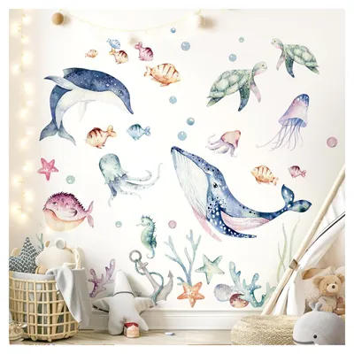 Productafbeelding van XXL Wandsticker Onderwaterwereld - Zeevissen voor Babykamer en Badkamer - 200 x 100 cm