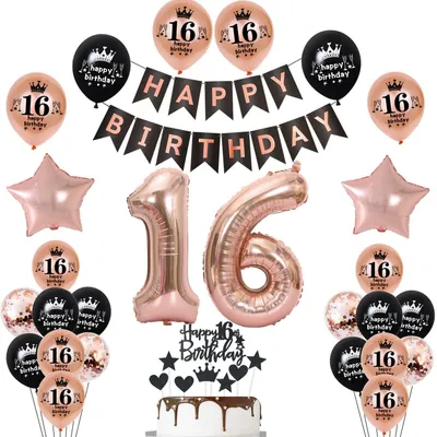 16. Geburtstag Dekoration: Ballons, Girlande, Folienballon Zahl 16