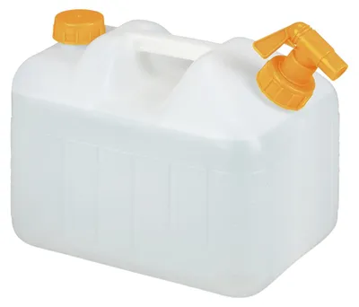 Image de Bidon d'eau Relaxdays avec robinet, 10 litres, plastique sans BPA, couvercle à vis, poignée, bidon de camping, blanc/orange