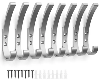 Immagine prodotto di Set di 8 ganci per appendiabiti, argento, ganci a parete, con viti
