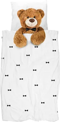 Produktbild von Snurk Baumwollbettwäsche Teddy 135 x 200 cm + 80x80 cm  Farbe Weiss mit Teddymotiv