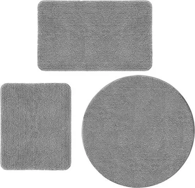 Produktbild von Famanu Badmatten-Set 3 Stück, rutschfest, Mikrofaser, 80 cm, rund, anthrazit