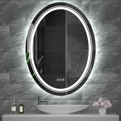 Produktbild von WISFOR LED Badspiegel Rund 60×80cm Wandspiegel Badezimmerspiegel Anti-Fog für Badezimmer Schlafzimmer Make-Up