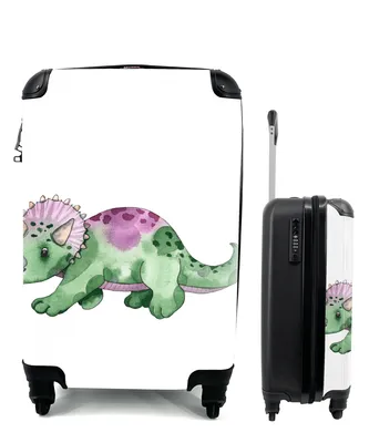 Produktbild von MuchoWow® Koffer Handgepäck Trolley Rollkoffer Kleine Reisekoffer mit 4 Rollen - Dinosaurier - Grün - Jungen - Mädchen - Kinder - Cabin Size < 55x40x23 cm & 55x40x20 cm - Kinderkoffer - Kabinenkoffer - Boardgepäck - Reise-Box - Reisekoffer - Reisegepäck - Koffer mit Bild - Trolley für Kinder