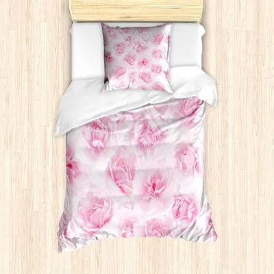 Produktbild von ABAKUHAUS Rose Bettbezug Set, Viele Rosen Leidenschaft Konzept Zuneigung Emotionen Bewunderung Künstlerische Arbeit, 135 x 200 cm + 80 x 80 cm, Soft Pink