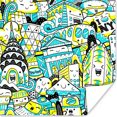 Produktbild von MuchoWow® Poster New York - Zeichnung - Blau 50x50 cm - Wohnzimmerdekoration