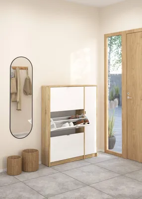 Productafbeelding van Schoenenkast Shoes Naturel/Wit Hoogglans 124cm - Giga Living