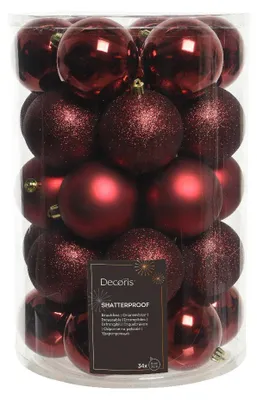 Productafbeelding van Onbreekbare kerstballen ossenbloed in koker 34 st Decoris