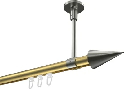 Produktbild von Interdeco Innenlaufstange / Gardinenstange mit Innenlauf Messing-Optik / Edelstahl-Optik, Typ Sonette Savio (Kegel) Deckenmontage, 20 mm Ø 1-läufig, 160 cm