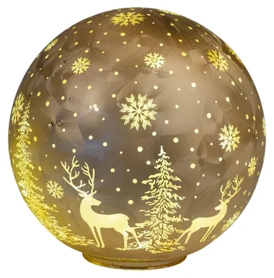 Produktbild von formano LED Deko Kugel Weihnachten drehend 20 cm Frosty Gold mit Hirschmotiv