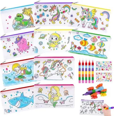 Produktbild von Malkasten für Kinder, 10er Pack, Stoffbeutel, wasserlösliche Kreiden, Malset