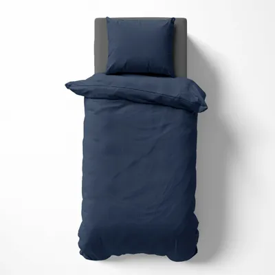 Produktbild von 4 teilige Uni Bettwäsche 135x200 cm Mikrofaser Dunkelblau Bettbezug Garnitur Set