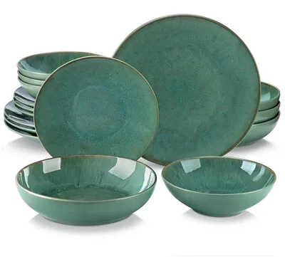 Immagine prodotto di Set di stoviglie - Vetroceramica verde - Set da 16 pezzi - Piatti piani e fondi - Ciotole per zuppa - Tazze