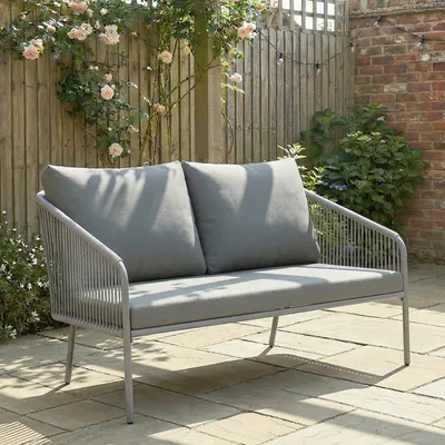 Produktbild von 2-Sitzer Gartensofa aus Polyrattan, Kissen, Stahlrahmen, 112x72x76 cm, Grau