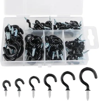 Image de Lot de 75 crochets de plafond noirs pour plantes suspendues, différentes tailles