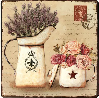 Zdjęcie produktu dla Moritz dekoracyjny blaszany znak kwiat lawendy dzbanek metalowy znak retro vintage design do dekoracji dekoracja ścienna