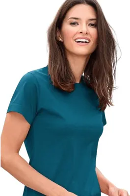 Produktbild von Einfaches Damen-T-Shirt, 100% Baumwolle, unbedruckt, einfarbig, 160g/m2, Farbe petrol blue, Größe 2XL