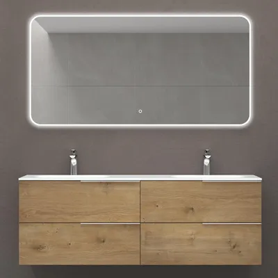 Produktbild von Mai & Mai Badmöbelset Waschbeckenunterschrank BTH: 144x48x52cm 4 Schubladen Kerneiche mit Doppelwaschbecken Vanessa