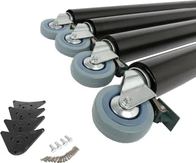 Produktbild von 4er Set Tischbeine Tischstütze Tischfuss 870mm Möbelfuss Schwarz auf Rollen mit Bremse