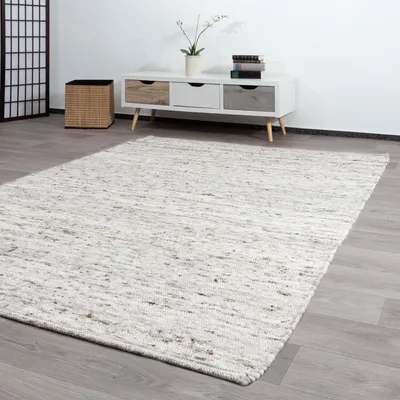 Produktbild von Steffensmeier Handwebteppich Athen | Wolle (Schurwolle), Grau Beige, handgewebt, gewalkt, Größe: 70x130 cm Wohnzimmer und Schlafzimmer