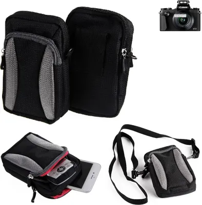 Produktbild von K-S-Trade Fototasche kompatibel mit Canon PowerShot G1 X Mark III Gürtel-Tasche Holster Umhänge Tasche Kameratasche, schwarz-grau Brust-Beutel