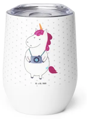 Produktbild von Mr. & Mrs. Panda Thermo Becher Einhorn Fotograf - Weiß - Geschenk, Thermobecher, thermosbecher, kaffee tasse, glühweinbecher, Einhörner, Edelstahlbecher, Unicorn, Urlaub