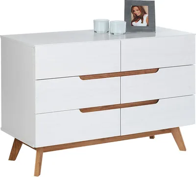 Produktbild von Sideboard Schubladenkommode in nordischen Design, Anrichte mit 6 Schubladen im skandinavischen Design, Kiefer massiv, weiß lackiert