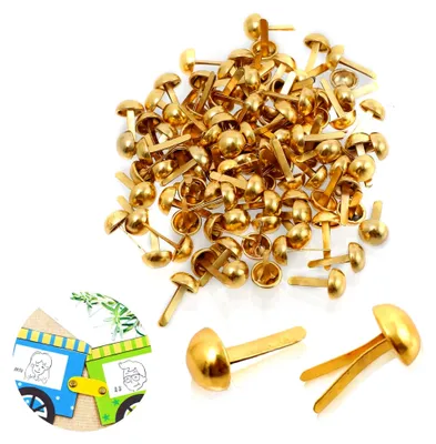 Produktbild von 100 Stück Mini Runde Brads, Mini Scrapbooking Klammern, Metall Rundkopfklammern für Schule, Büro, Papier, Basteln, Handwerk, DIY (Gold)