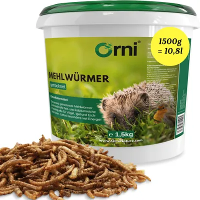 Produktbild von Orni Mehlwürmer getrocknet 1,5 kg | Premium Insektenfutter für Wildvögel, Igel, Fische & Eichhörnchen | Ohne künstliche Zusatzstoffe & Aromen