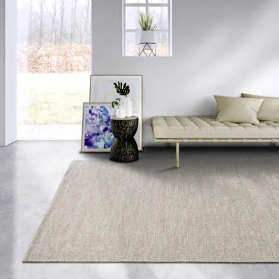 Handgewebter Wollteppich 160x230 cm, naturweiß, rechteckig