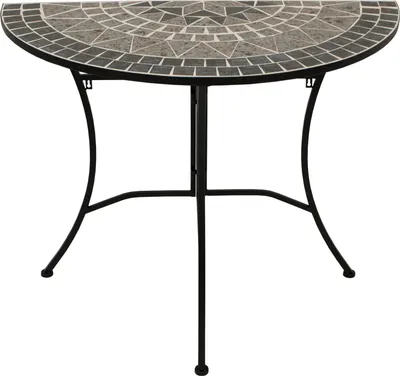 Produktbild von TPFGarden WANDTISCH Derby halbrund mit Mosaik-Tischplatte grau/weiss - Gestell aus schwarz pulverbeschichtetem Eisen - An der Wand verschraubbar. BxTxH: 90x45x75 cm