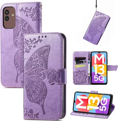Produktbild von König Design Hülle kompatibel mit Samsung Galaxy M13 5G Kunstleder Handyhülle - Handy Case Hellviolett