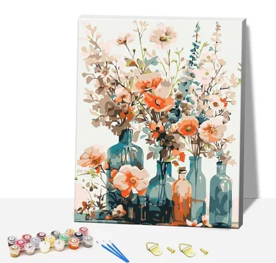 Produktbild von Blumen Malen nach Zahlen Set für Erwachsene mit Rahmen, DIY Bastelset, Heimdekoration