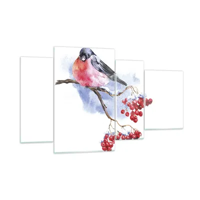 Produktbild von Bilder auf glas - 4 Teile - Dompfaff auf Zweig - 120x70cm - Glasbilder - Wandbilder - Bilder - zum Aufhängen bereit - Wanddekoration aus Glas - Glas Bilder - Wandbild auf Glas - GDL120x70-4187