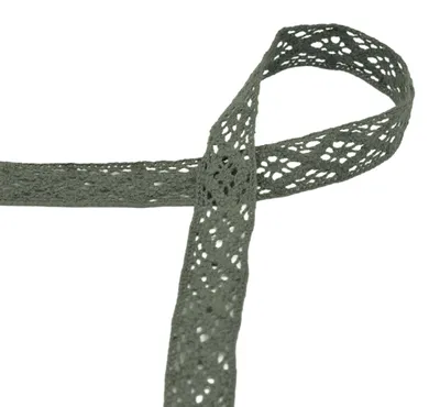 Baumwoll-Spitze 3 m x 20 mm Zierband Klöppeloptik Häkelborte Klöppelspitze Dekospitze armeegruen