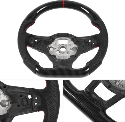 Image de Volant Hydro Dip aspect fibre de carbone, cuir perforé, partie inférieure plate pour GLI R GTD MQB, rouge