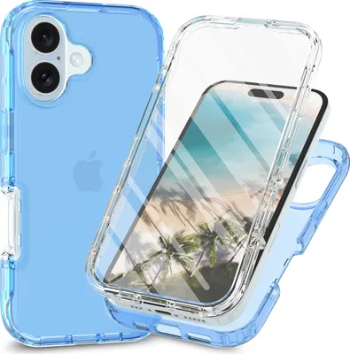 Produktbild von iPhone 16 Hülle, Bumper mit Eingebautem Displayschutz Komplettschutz Schutzhülle für iPhone 16 Hellblau