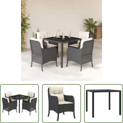 Produktbild von The Living Store 5-tlg. Garten-Essgruppe mit Kissen Schwarz Poly Rattan