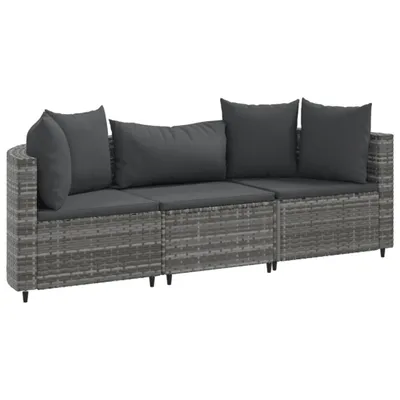 Produktbild von 3-tlg. Garten-Sofagarnitur mit Kissen Grau Poly Rattan