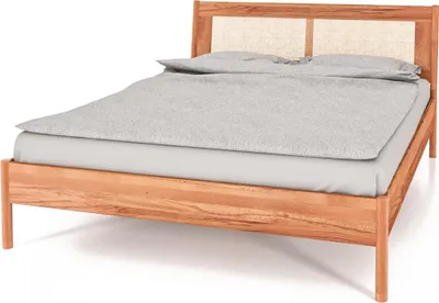 Produktbild von Bett Zola 2 Kernbuche massiv Sonderlänge 140x220 Rattankopfteil und Holzbeine