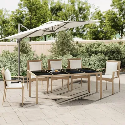 Produktbild von "2026 Promotion" Gartentisch mit Glasplatte Beige Poly Rattan & Hartglas - Gartentische CC10296