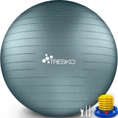 Produktbild von TRESKO Gymnastikball mit Pumpe Fitnessball Yogaball Sitzball Sportball Pilates Ball Sportball Cool-Grey-Blue 65cm (geeignet für 155 - 175cm)