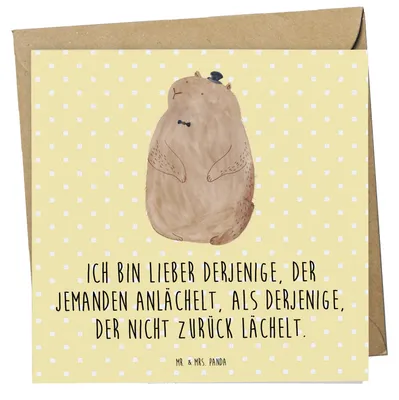 Produktbild von Mr. & Mrs. Panda Glückwunschkarte Murmeltier - Gelb Pastell - Geschenk, anlasskarte, Knigge, faltkarte, Klappkarte, Fröhlichkeit, Anstand, Lustige Sprüche, Grußkarte