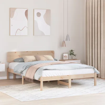 Produktbild von Bettgestell mit Kopfteil 140x200 cm Massivholz Kiefer, Klassische Betten DesignMöbel Neu