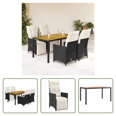 Produktbild von The Living Store 5-tlg. Garten-Essgruppe mit Kissen Schwarz Poly Rattan
