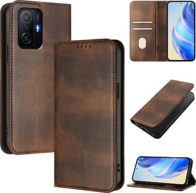 Produktbild von Handyhülle für Xiaomi 11T / 11T Pro, Vintage Leder RFID Schutz Kartenfach Standfunktion Magnetische Klapphülle Braun